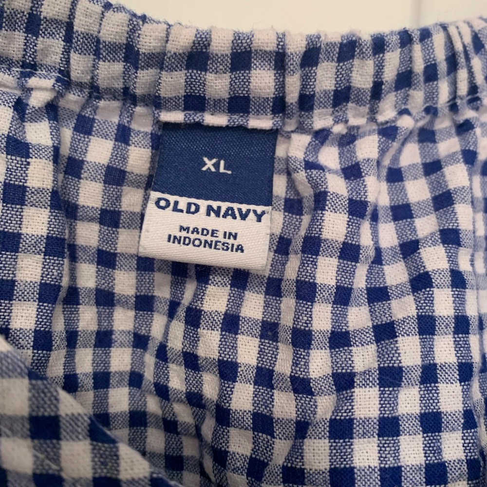 Gingham Check Tiered Peasant Blouse in Navy and White - Picture 5 of 6